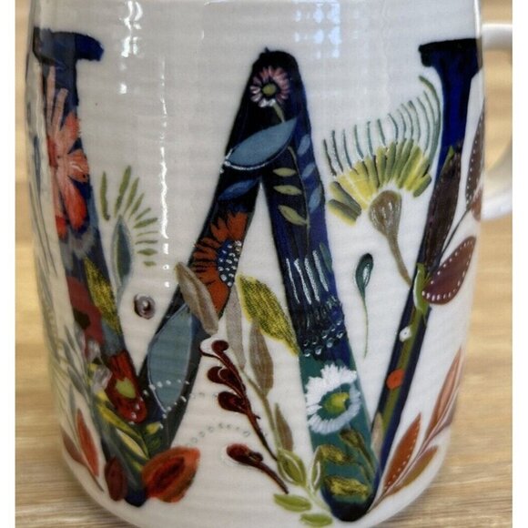 Anthropologie Starla E Halfmann Monogram Letter W Coffee Mug Cup Floral Colorful - Picture 2 of 4